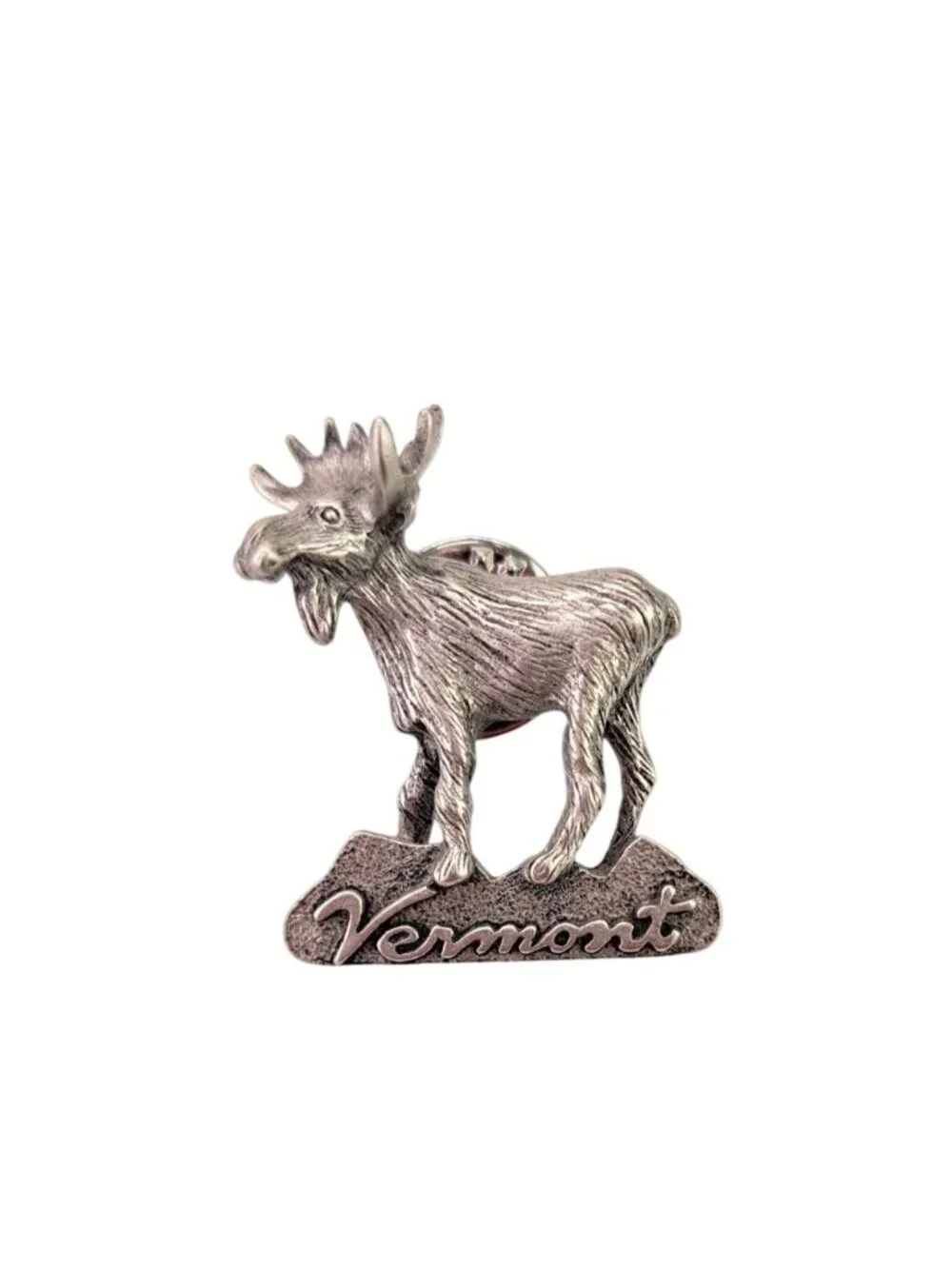Vintage Vermont Moose Lapel Hat Pin Pewter Mark Eliot Schwabe Souvenir Signed